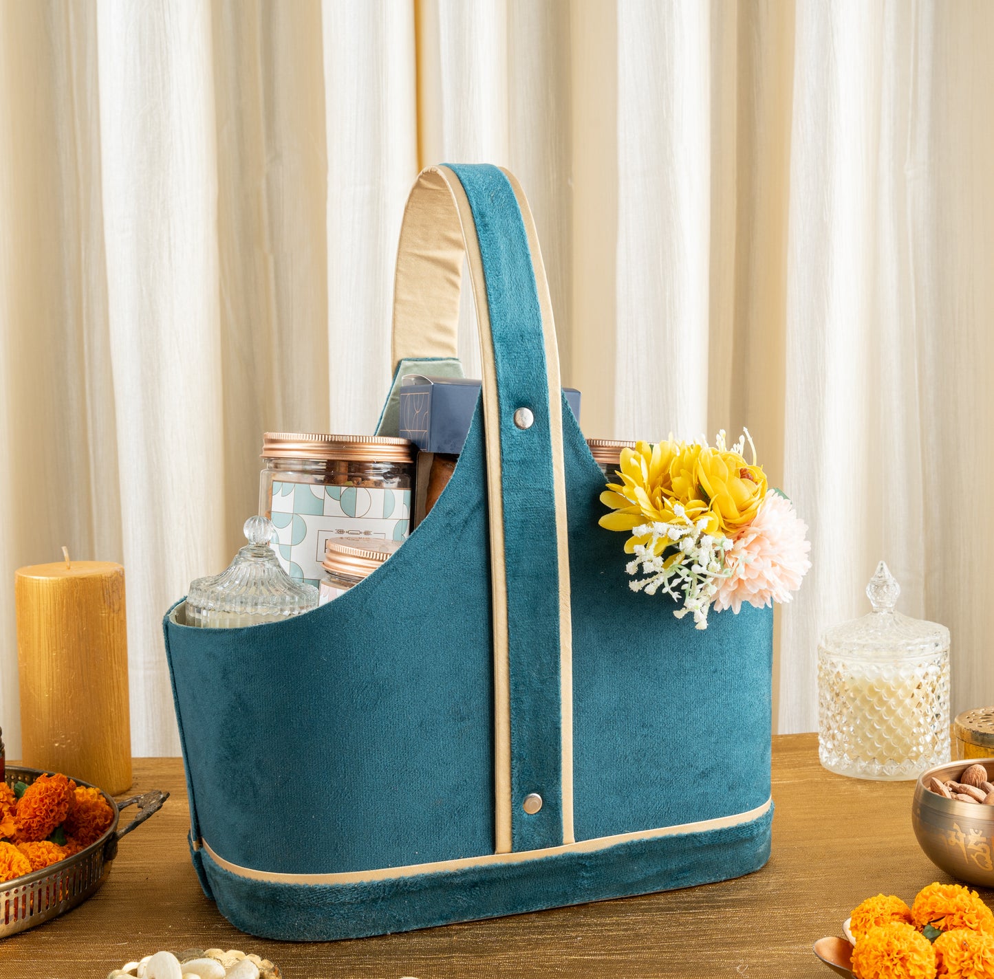 TEAL VELVET BASKET