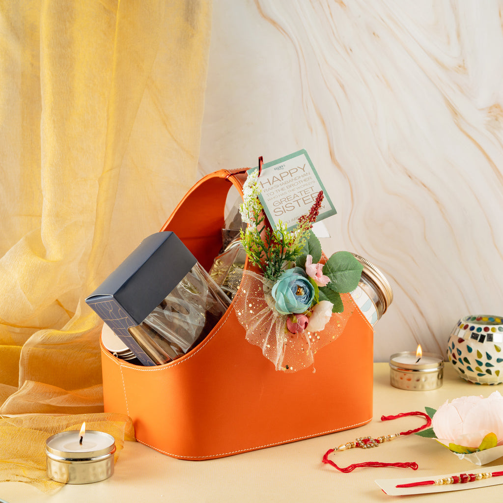 ORANGE LEATHER HAMPER