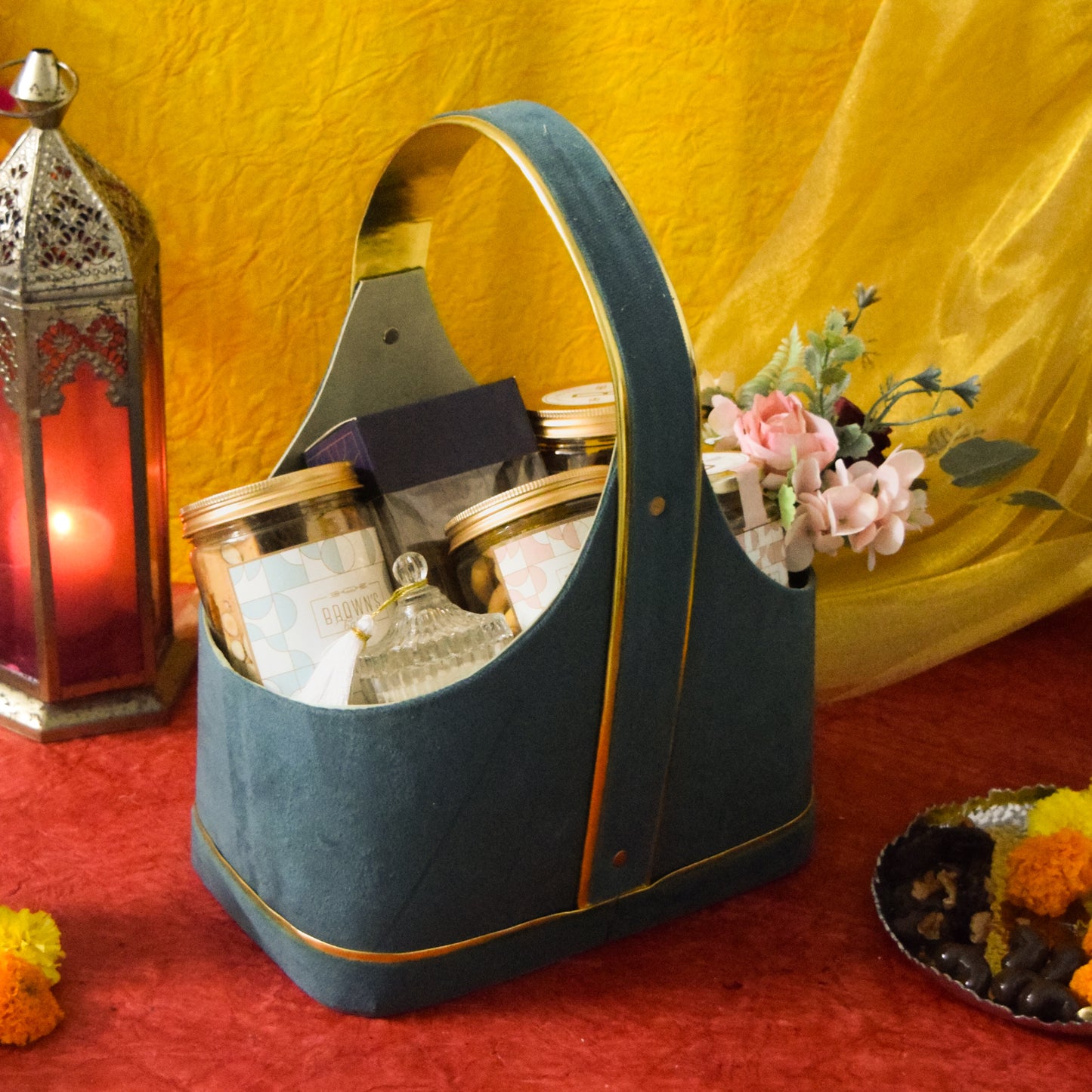 TURQUOISE VELVET HAMPER